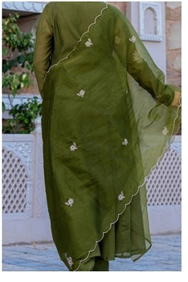 Sulochana Green Embroidered Anarkali Suit with Dupatta