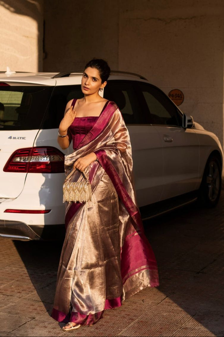 Banarasi Pure Handloom Tissue Silk Saree with Katan Border