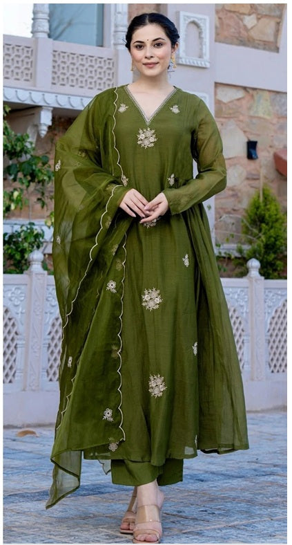 Sulochana Green Embroidered Anarkali Suit with Dupatta