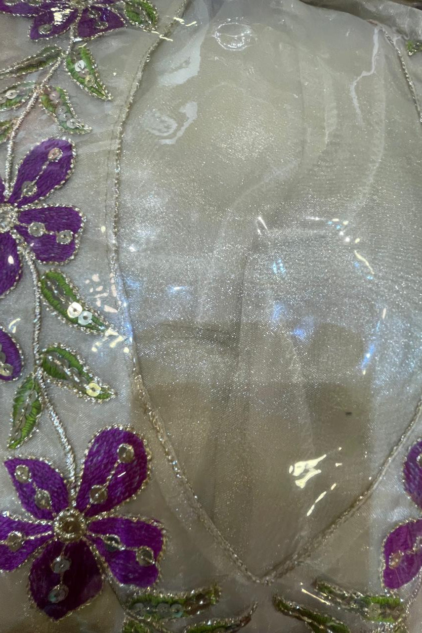 Ivory Organza Floral Embroidered Kurta Set