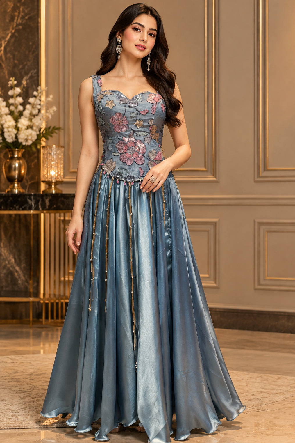 Silver Mist Corset Style & Satin Skirt Set