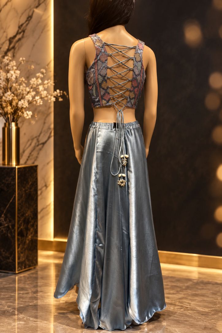 Silver Mist Corset Style & Satin Skirt Set