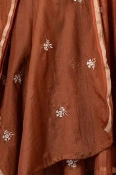 Rust Terracotta Chanderi Silk Embroidered Anarkali Suit with Dupatta