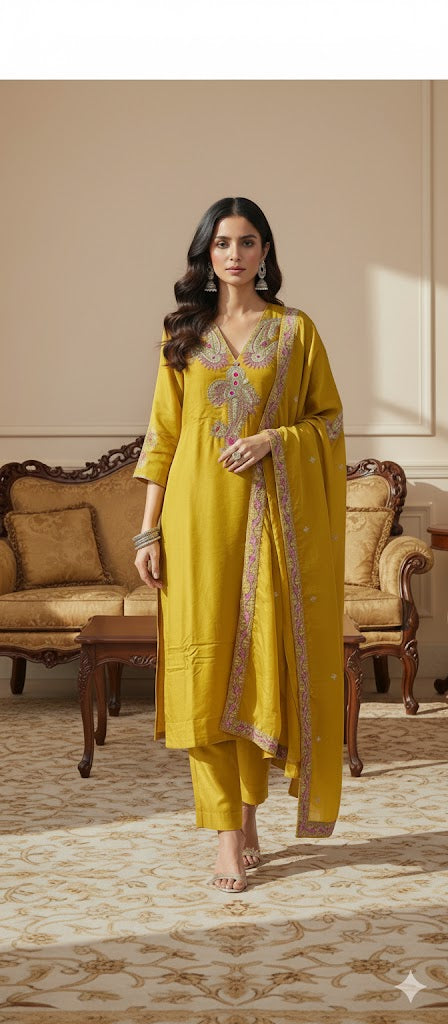 Premium Chinon Silk Kurti Pant Dupatta Set