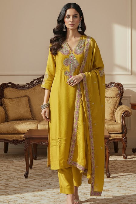 Premium Chinon Silk Kurti Pant Dupatta Set