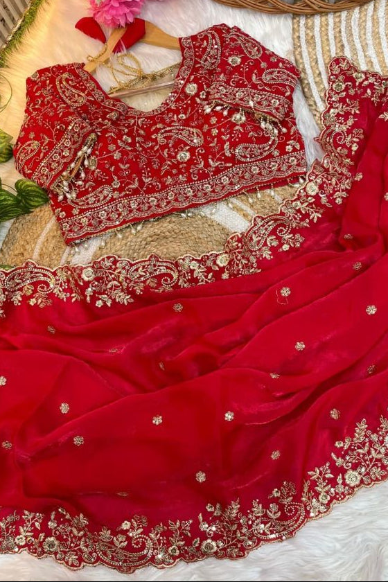 Premium Fendy Satin Saree with 3mm Sequin Embroidery & Heavy Border