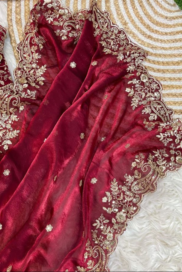 Premium Fendy Satin Saree with 3mm Sequin Embroidery & Heavy Border