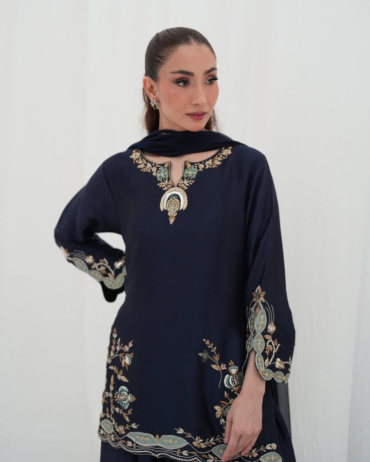 Midnight Royale Crepe Silk Sharara Set with Organza Dupatta