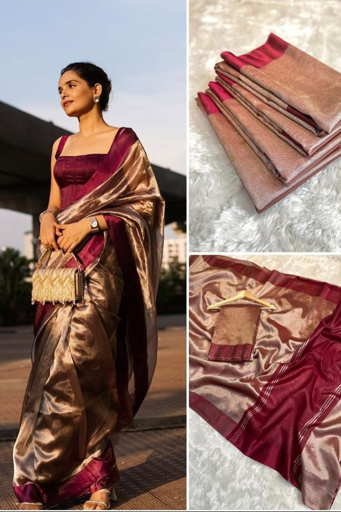 Banarasi Pure Handloom Tissue Silk Saree with Katan Border
