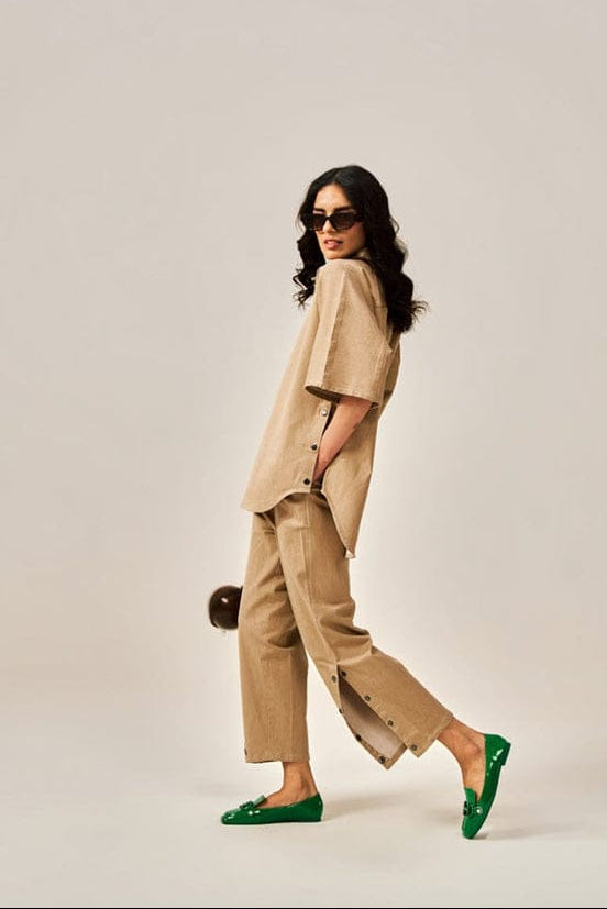 Minimalist Beige Cotton Slub Cord Set