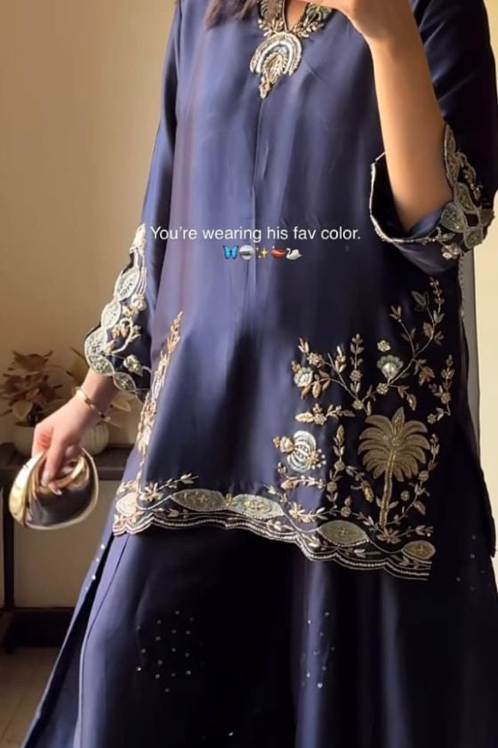 Midnight Royale Crepe Silk Sharara Set with Organza Dupatta