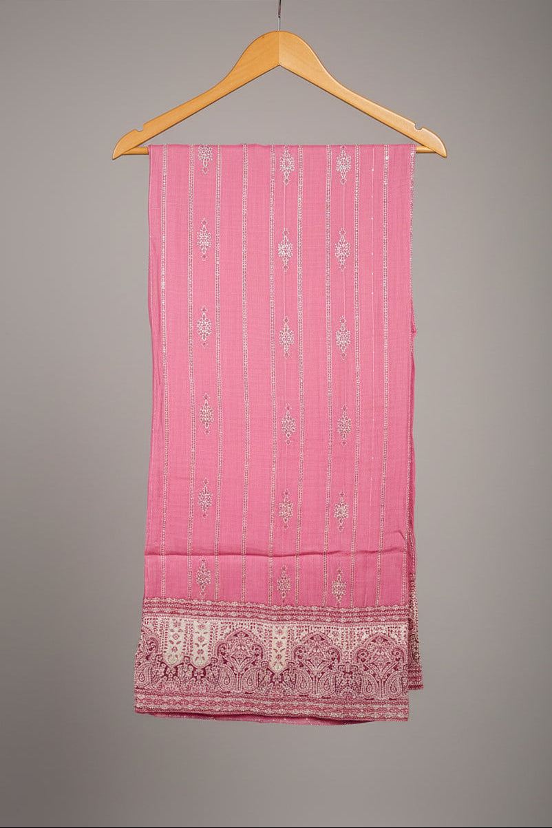 Blush Pink Chinon Silk Cord Set with Seashell & Jute Lace Border