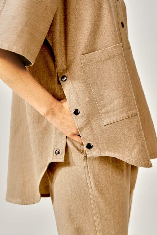 Minimalist Beige Cotton Slub Cord Set