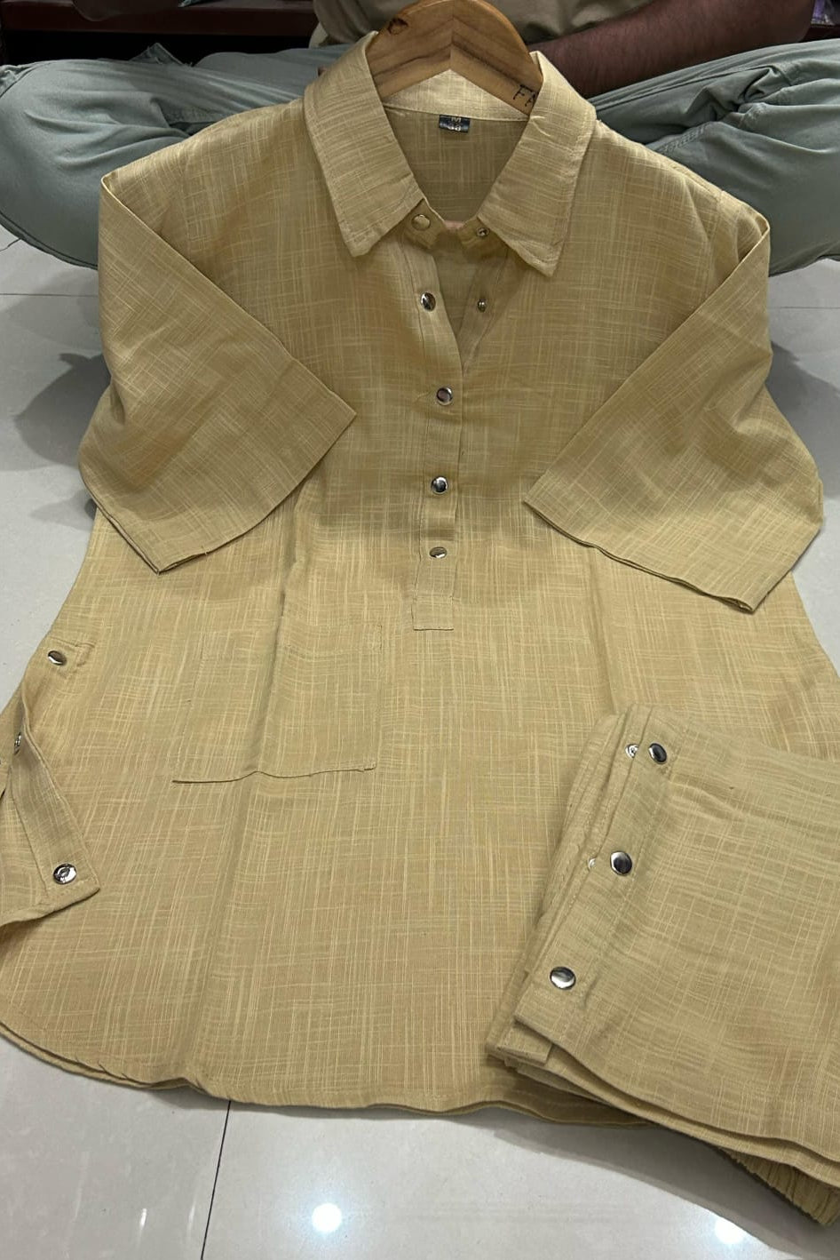 Minimalist Beige Cotton Slub Cord Set