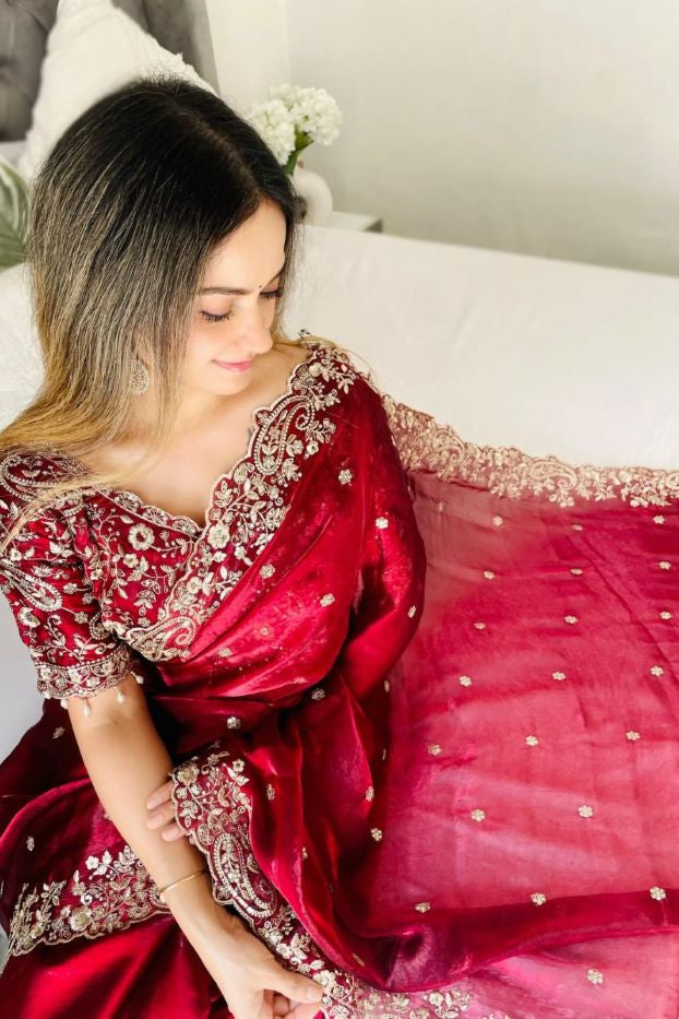 Premium Fendy Satin Saree with 3mm Sequin Embroidery & Heavy Border