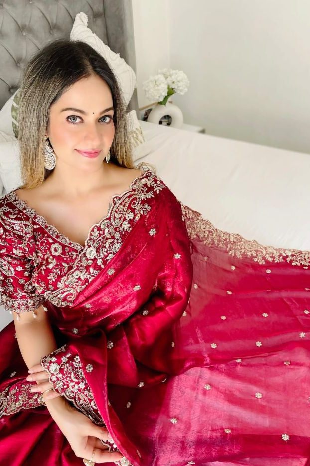 Premium Fendy Satin Saree with 3mm Sequin Embroidery & Heavy Border