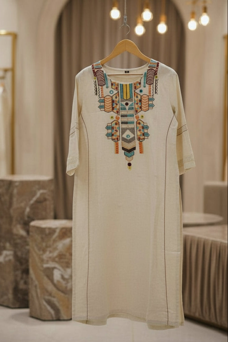 Ivory Khadi Cotton Hand-Embroidered Cord Set