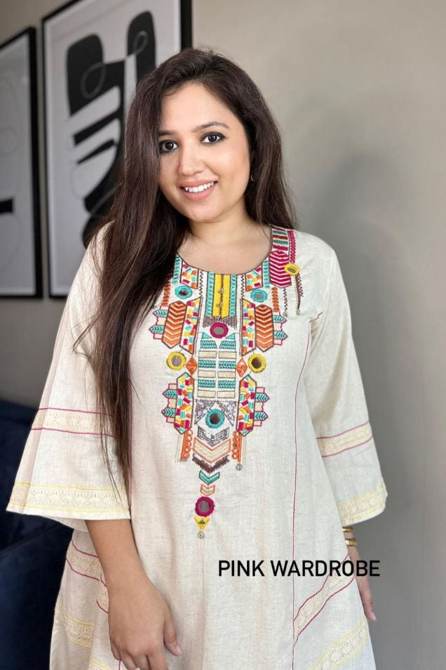 Ivory Khadi Cotton Hand-Embroidered Cord Set